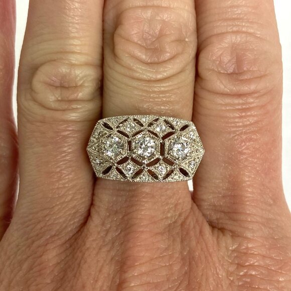 Jewelry - Sterling Silver 925 MEDA Multi Stone Round CZ Vintage Style Band Ring Sz 6.75